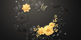 黑色酷炫金色玫瑰花花卉背景